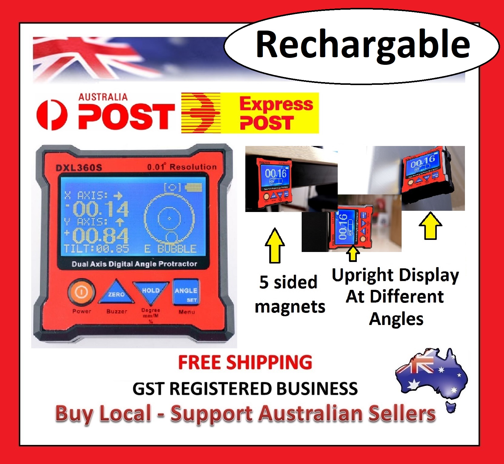 Digital Protractor Inclinometer Level Angle Magnetic Box 0.01° GRAVITY 2in1 CY